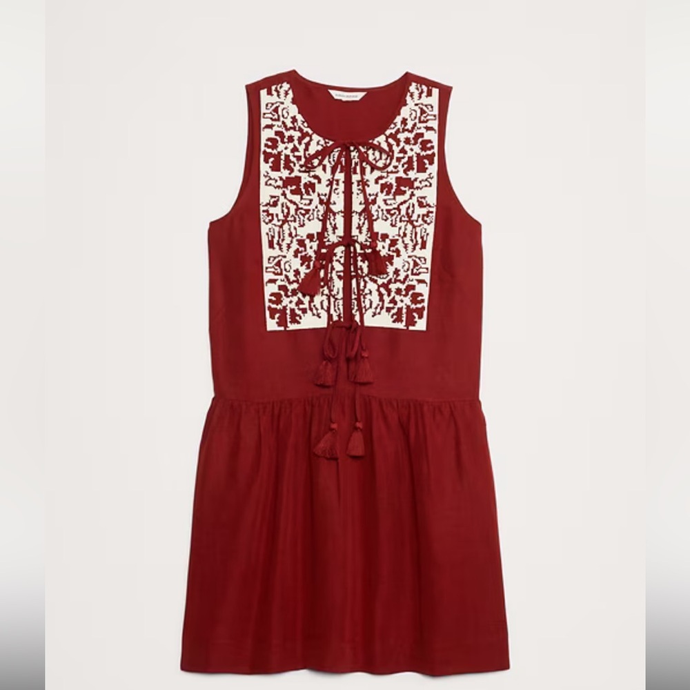 Banana Republic Embroidered Tencel Linen Mini Dress, size: XS, Red Currant - Picture 3 of 7